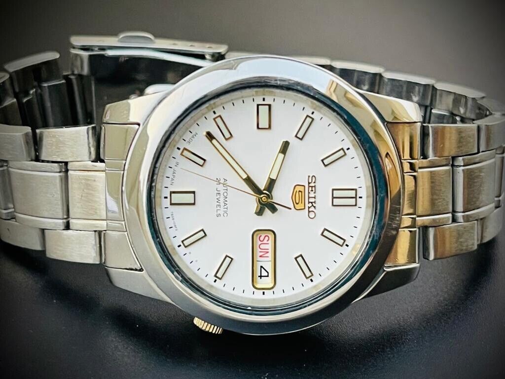 Seiko 5 Automatic 21 Jewels White Dial, 7S26 02W0, 38mm Gents Watch - Grab A Watch Co