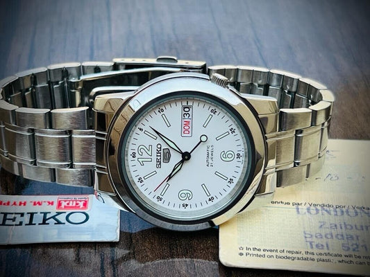 Seiko 5 Automatic 21 Jewels White Dial, 7S26-02W0 39mm Men’s Watch With Tags - Grab A Watch Co