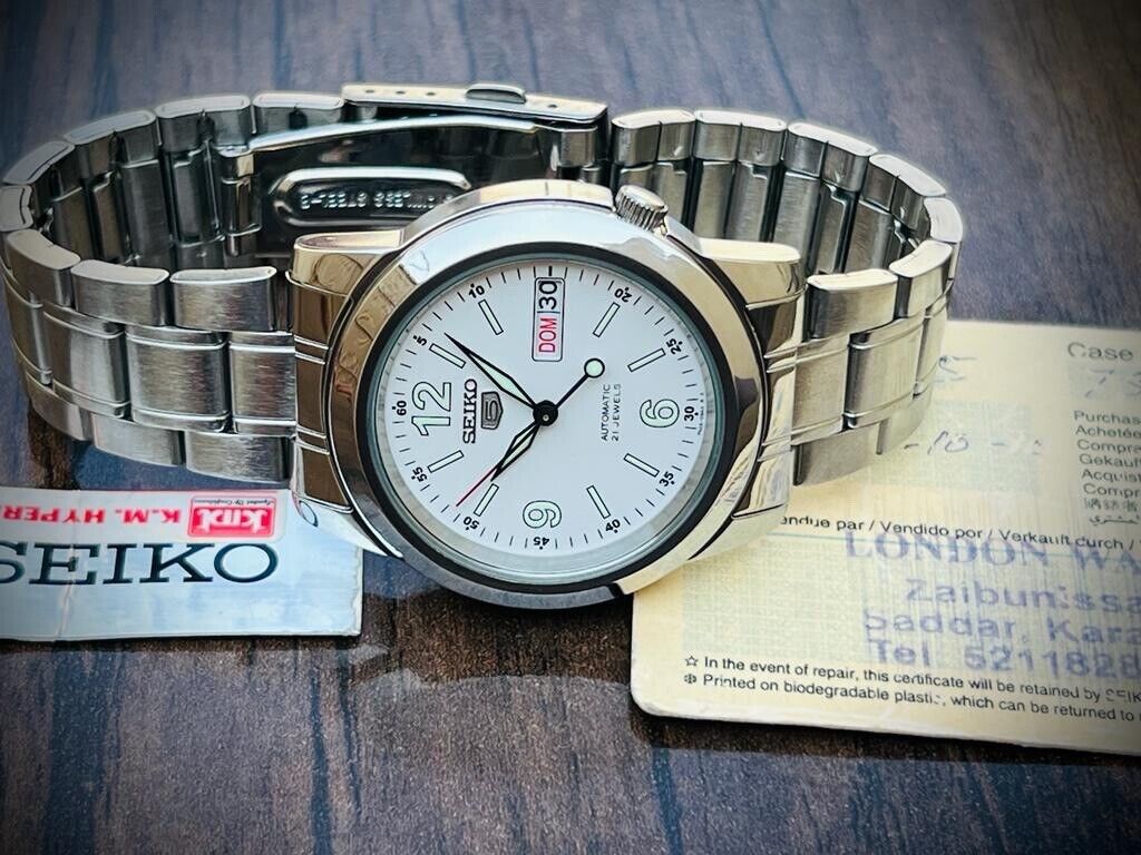 Seiko 5 Automatic 21 Jewels White Dial, 7S26-02W0 39mm Men’s Watch With Tags - Grab A Watch Co