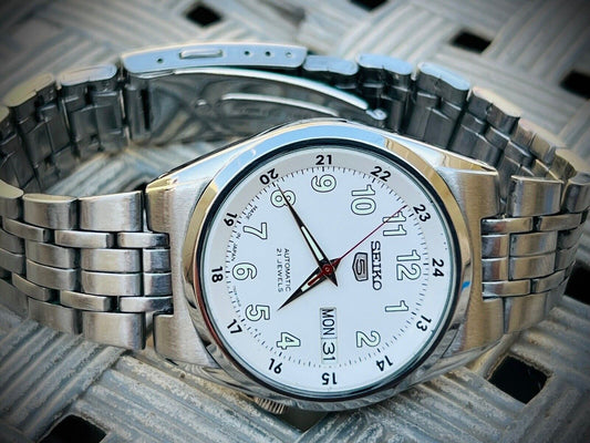 Seiko 5 Automatic 21 Jewels White dial Ref:7S26-02C0, Japan 36mm - Grab A Watch Co