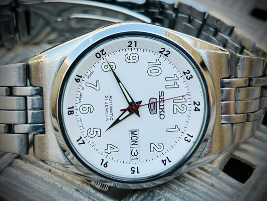Seiko 5 Automatic 21 Jewels White dial Ref:7S26-02C0, Japan 36mm - Grab A Watch Co
