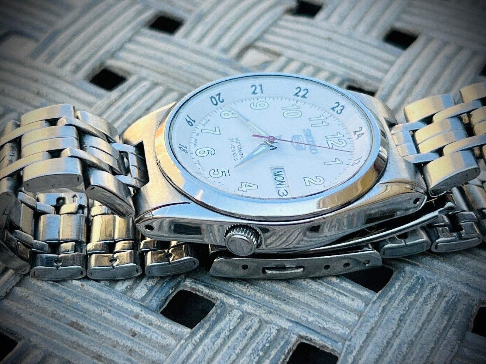 Seiko 5 Automatic 21 Jewels White dial Ref:7S26-02C0, Japan 36mm - Grab A Watch Co