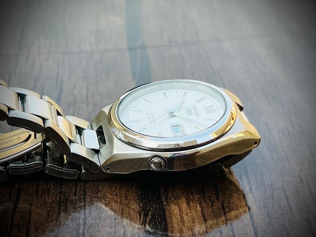 Seiko 5 Automatic 21 Jewels White Dial Ref:7S26-02S0, Japan 37mm Mens Watch - Grab A Watch Co