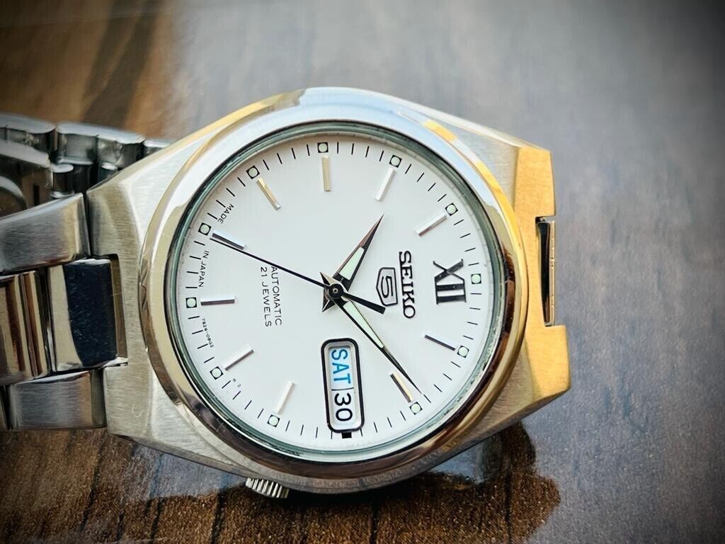 Seiko 5 Automatic 21 Jewels White Dial Ref:7S26-02S0, Japan 37mm Mens Watch - Grab A Watch Co