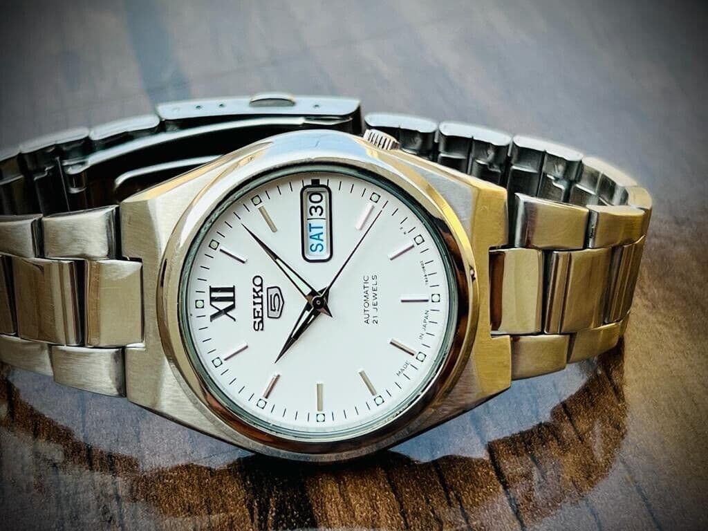 Seiko 5 Automatic 21 Jewels White Dial Ref:7S26-02S0, Japan 37mm Mens Watch - Grab A Watch Co