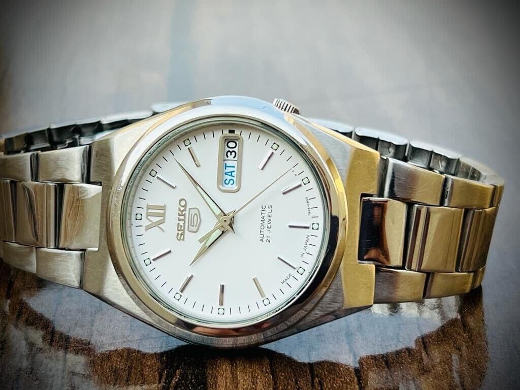 Seiko 5 Automatic 21 Jewels White Dial Ref:7S26-02S0, Japan 37mm Mens Watch - Grab A Watch Co