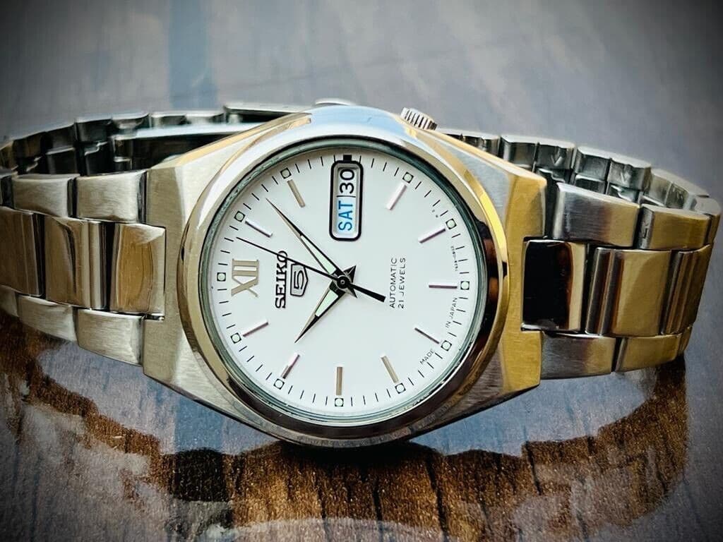 Seiko 5 Automatic 21 Jewels White Dial Ref:7S26-02S0, Japan 37mm Mens Watch - Grab A Watch Co