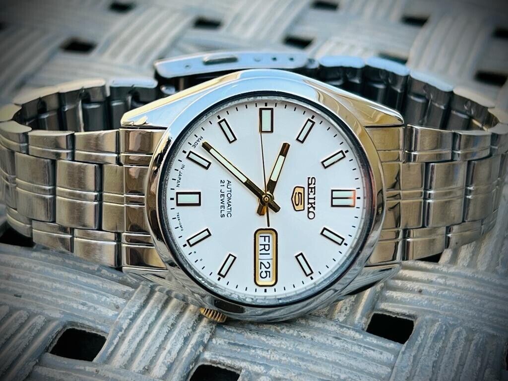 Seiko 5 Automatic 21 Jewels white dial Ref:7S26-03B0, Japan 36mm - Grab A Watch Co