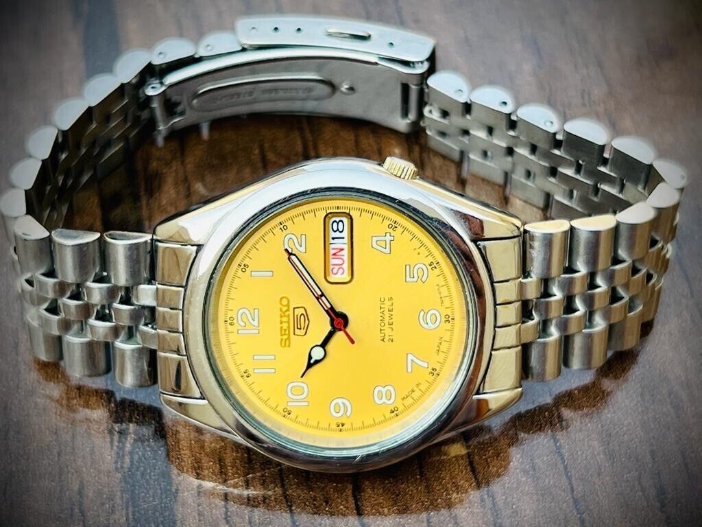 Seiko 5 Automatic 21 Jewels Yellow Dial, 7S26 00X0, 36mm Gents Watch