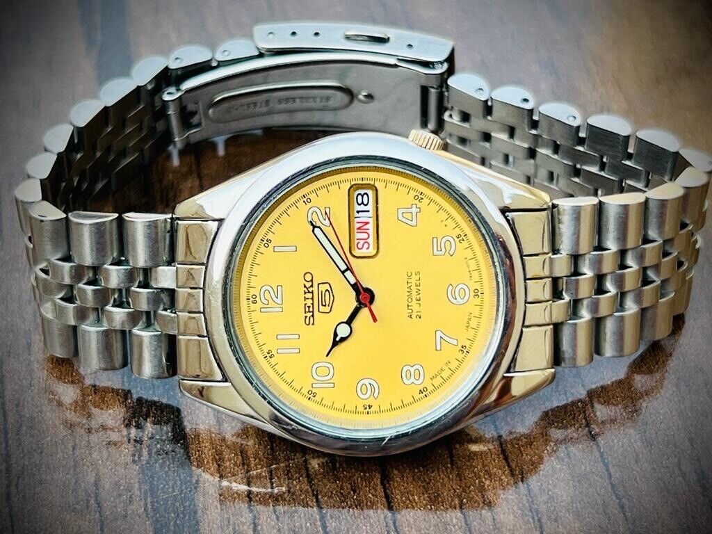 Seiko 5 Automatic 21 Jewels Yellow Dial, 7S26 00X0, 36mm Gents Watch