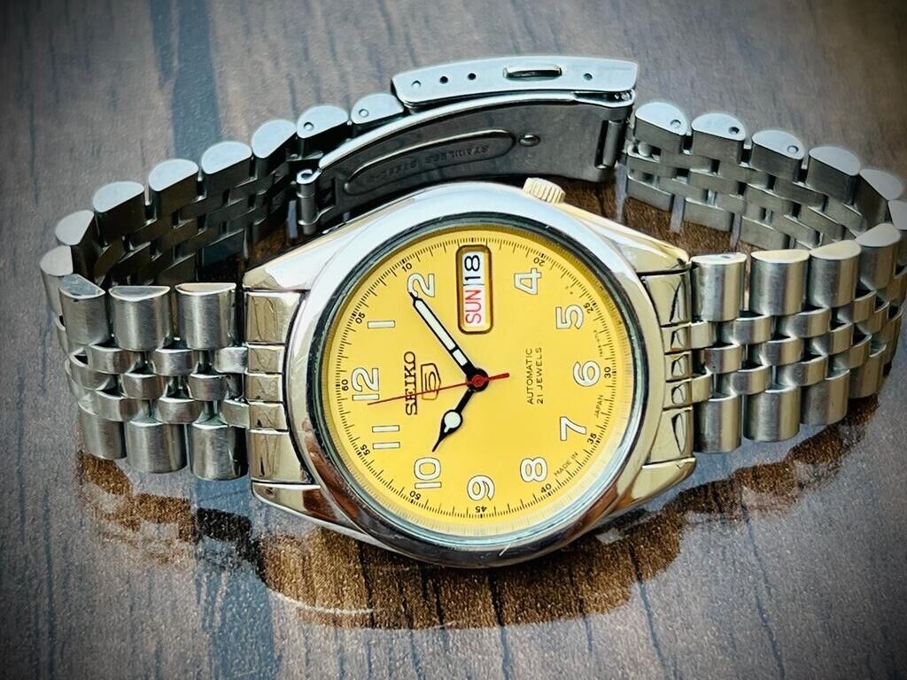 Seiko 5 Automatic 21 Jewels Yellow Dial, 7S26 00X0, 36mm Gents Watch