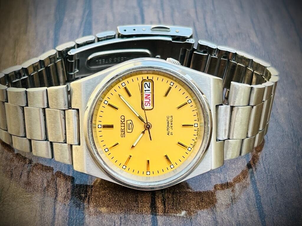 Seiko 5 Automatic 21 Jewels Yellow Dial, 7S26-0520 36mm Men’s Watch - Grab A Watch Co