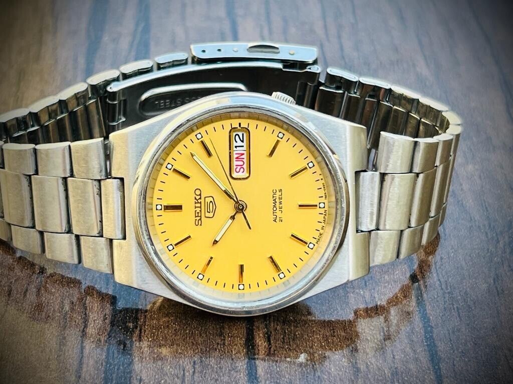 Seiko 5 Automatic 21 Jewels Yellow Dial, 7S26-0520 36mm Men’s Watch - Grab A Watch Co