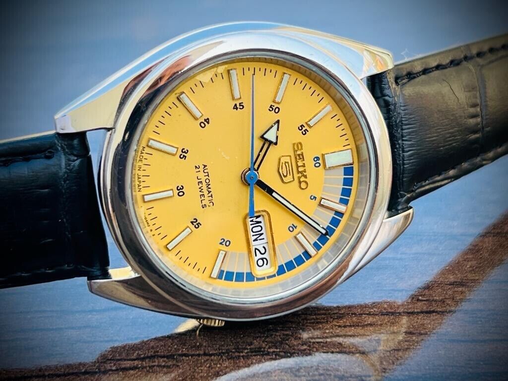 Seiko 5 Automatic 21 Jewels Yellow Racer Dial, 7S26-0550 37mm Men’s Watch