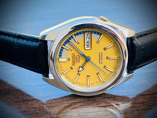 Seiko 5 Automatic 21 Jewels Yellow Racer Dial, 7S26-0550 37mm Men’s Watch