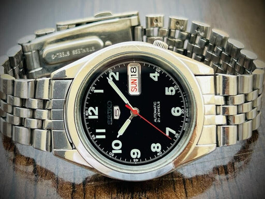 Seiko 5 Automatic Black Dial 21 Jewels 37mm 7s26 00x0 Japan Made - Grab A Watch Co