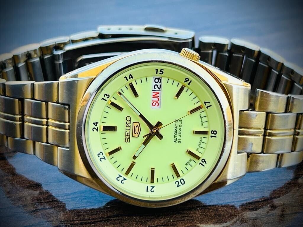Seiko 5 Automatic Gold Plated Railway Radium Dial, 7S26-02C0 Mens Watch, 35mm - Grab A Watch Co