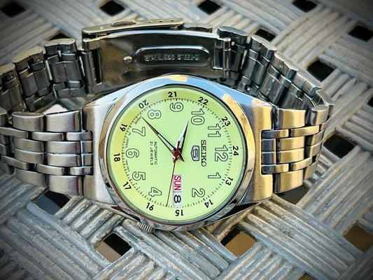 Seiko 5 Automatic Radium Dial 21 Jewels 36mm 7s26 02c0 Japan Made - Grab A Watch Co