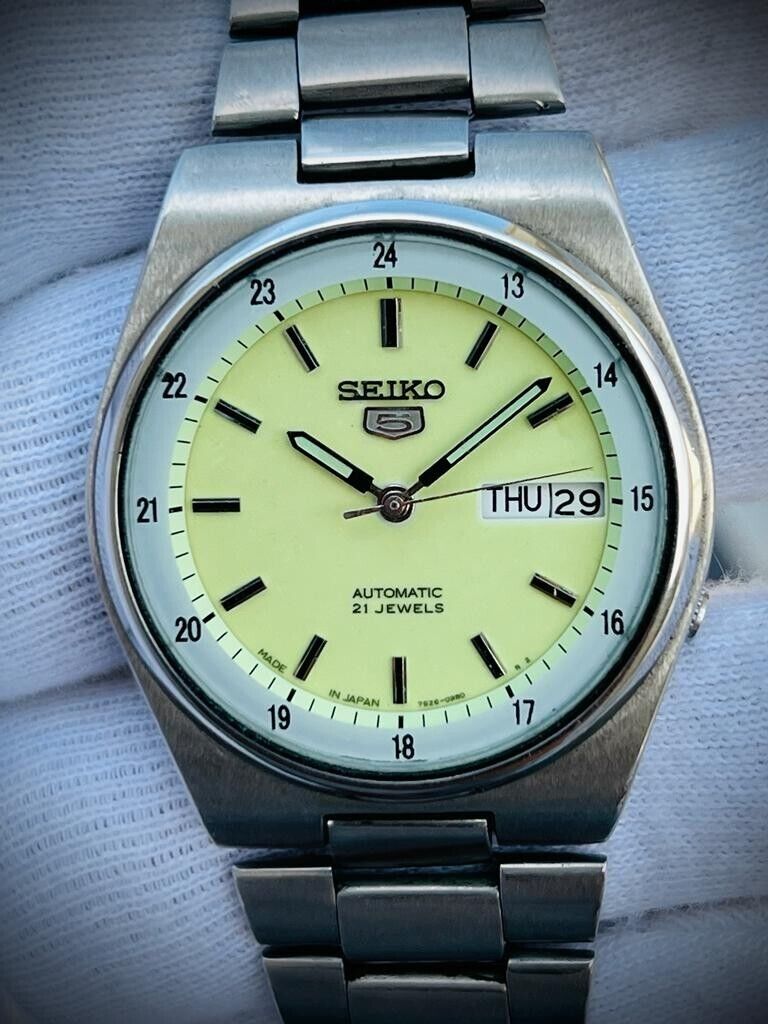 Seiko 5 Automatic Railway Radium Dial 21 Jewels 7s26-0530, 36mm Gents Watch - Grab A Watch Co