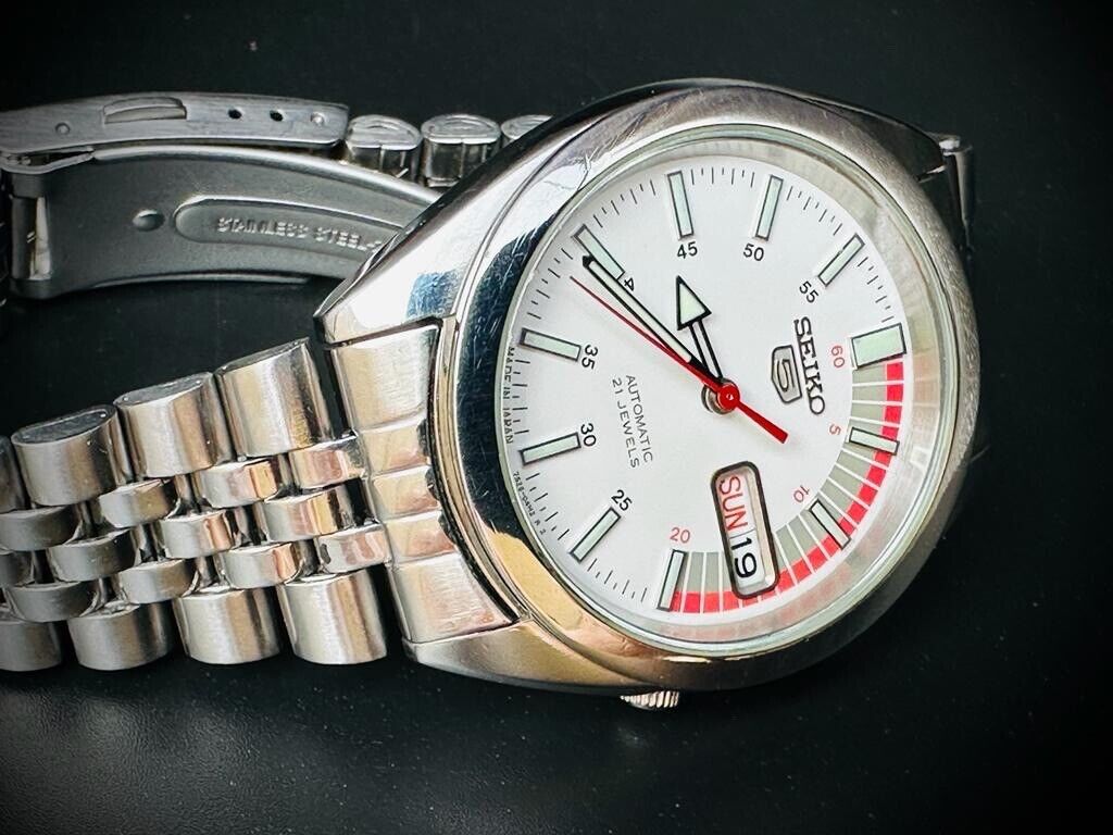 Seiko 5 Automatic White Racer Dial 21 Jewels 7s26 00x0 Made in Japan 38mm - Grab A Watch Co