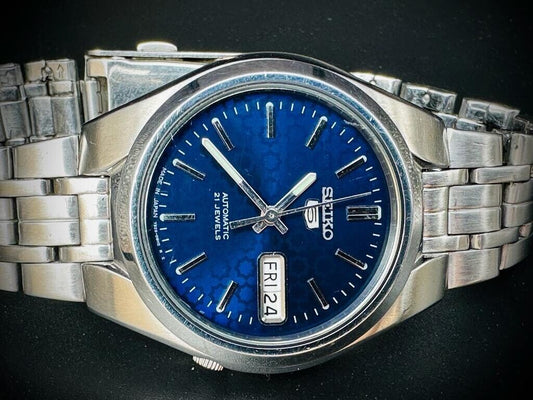 Seiko 5 Blue dial 21 Jewels Automatic Mens Watch 7s26 01R0 38mm Made In Japan