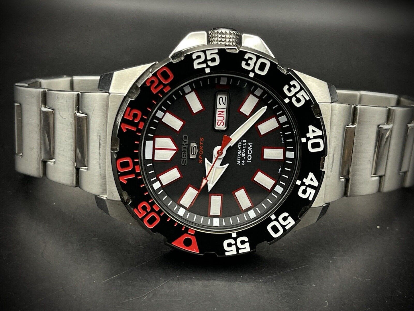 Seiko 5 Sports 100m 4R36-02T0 Monster Black Dial,  Automatic Gents Watch Genuine