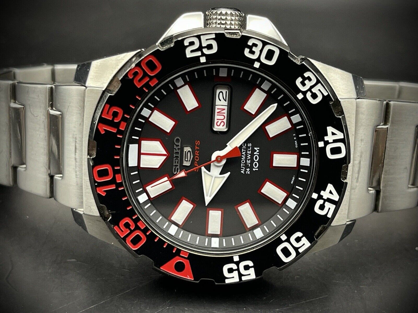 Seiko 5 Sports 100m 4R36-02T0 Monster Black Dial,  Automatic Gents Watch Genuine
