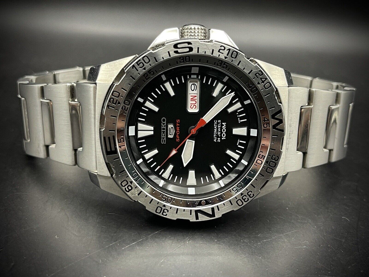 Seiko 5 Sports 100m 4R36-03L0 Monster Black Dial,  Automatic Gents Watch Genuine