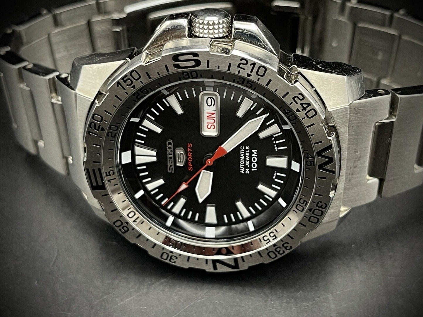 Seiko 5 Sports 100m 4R36-03L0 Monster Black Dial,  Automatic Gents Watch Genuine