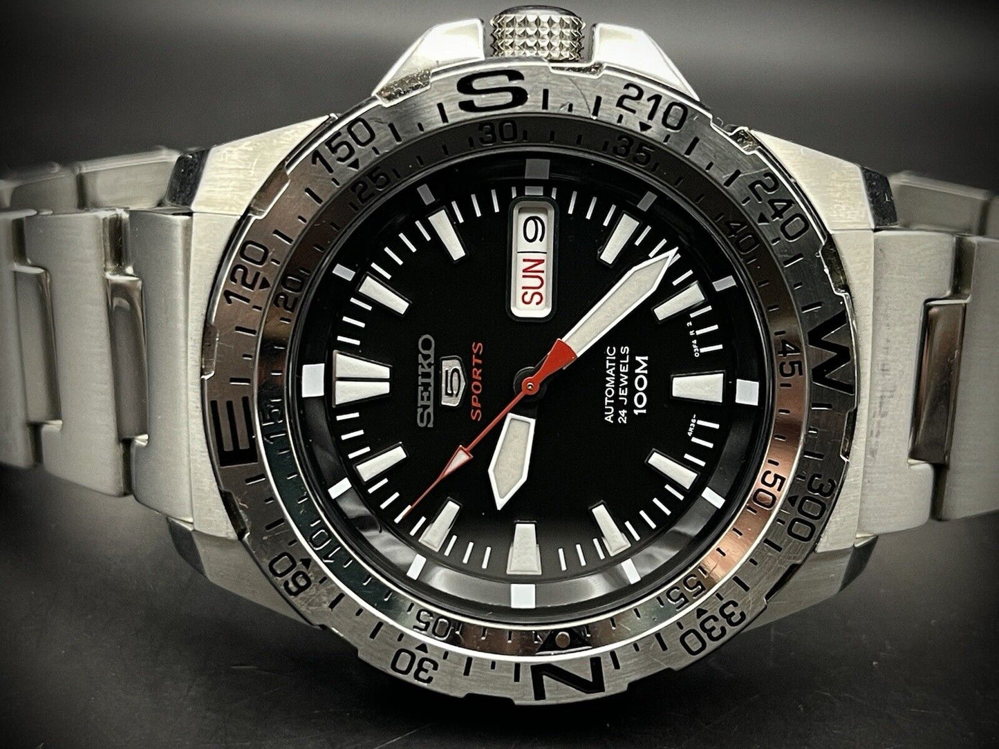 Seiko 5 Sports 100m 4R36-03L0 Monster Black Dial,  Automatic Gents Watch Genuine