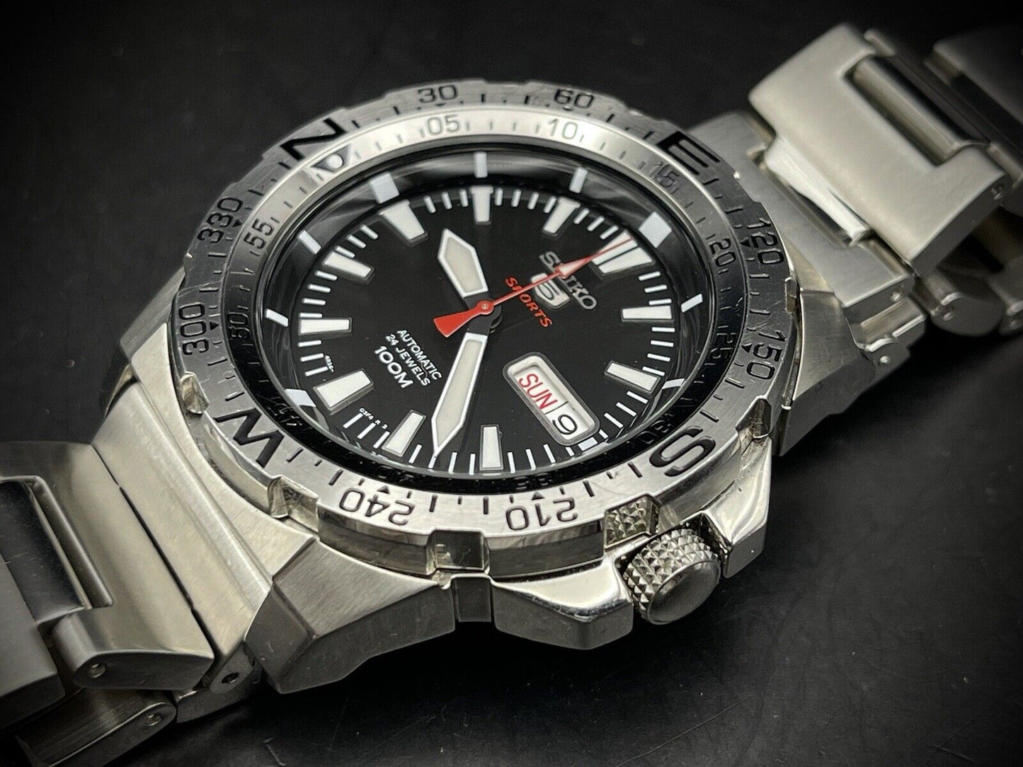 Seiko 5 Sports 100m 4R36-03L0 Monster Black Dial,  Automatic Gents Watch Genuine