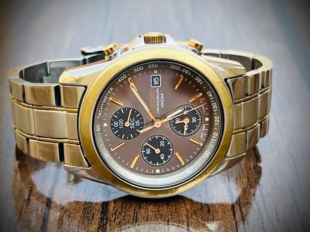 Seiko Chronograph 100m Quartz Mens Watch Japan Made 7T92-0cw0, Beautiful - Grab A Watch Co