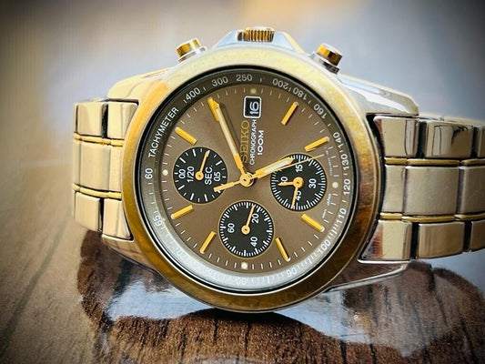 Seiko Chronograph 100m Quartz Mens Watch Japan Made 7T92-0cw0, Beautiful - Grab A Watch Co