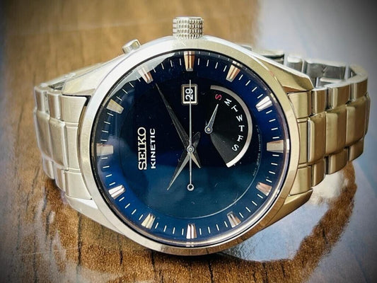 Seiko Kinetic Blue Dial Automatic 42mm Mens Watch, Japan Made - Grab A Watch Co