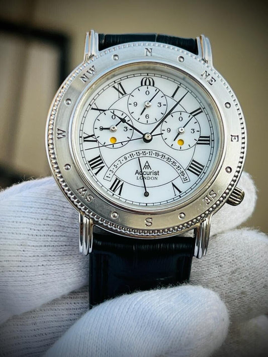 Vintage Accurist London Mens Watch, Triple Calendar 39mm Mens Watch, Classic - Grab A Watch Co