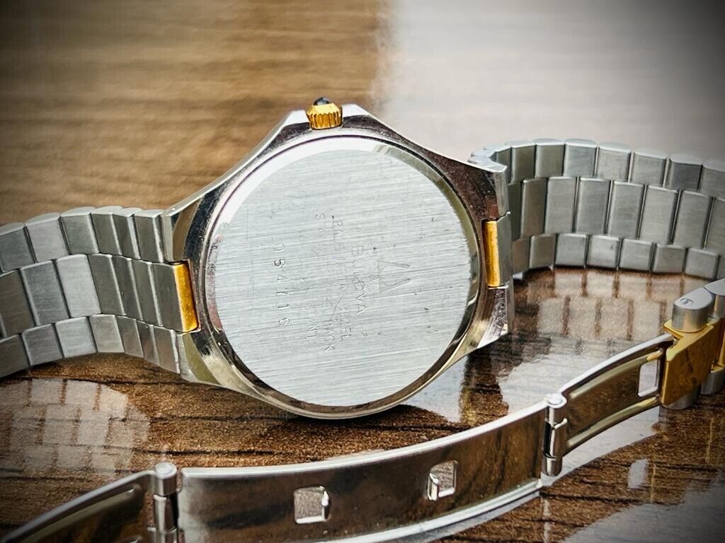 Vintage Bulova White Diamond Dial Slim 35mm 2/Tone Quartz Mens Watch, 054716 - Grab A Watch Co