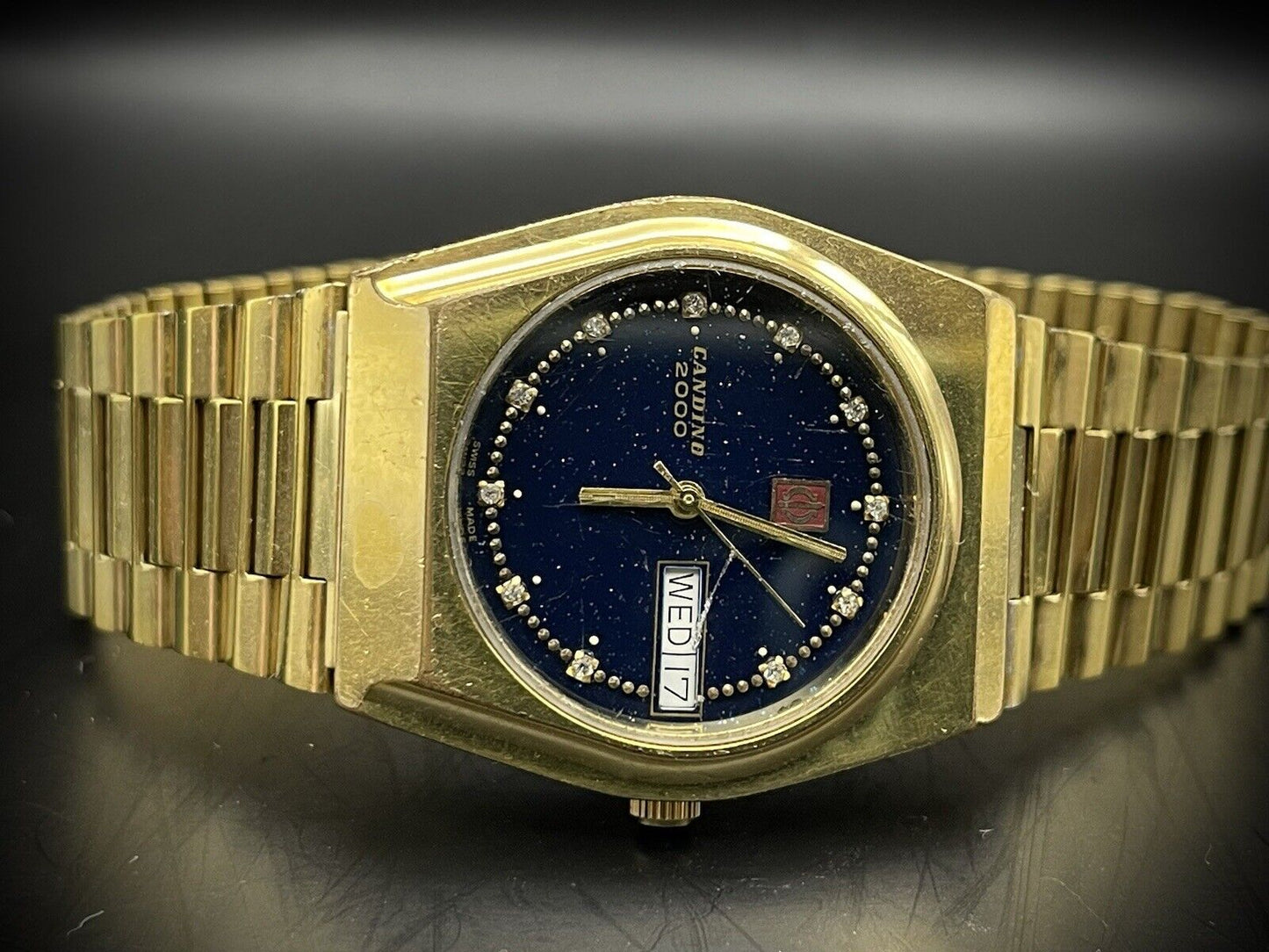 Vintage Candino 2000 Midnight Blue Automatic Dial 34mm Mens Watch, Swiss, Rare #350