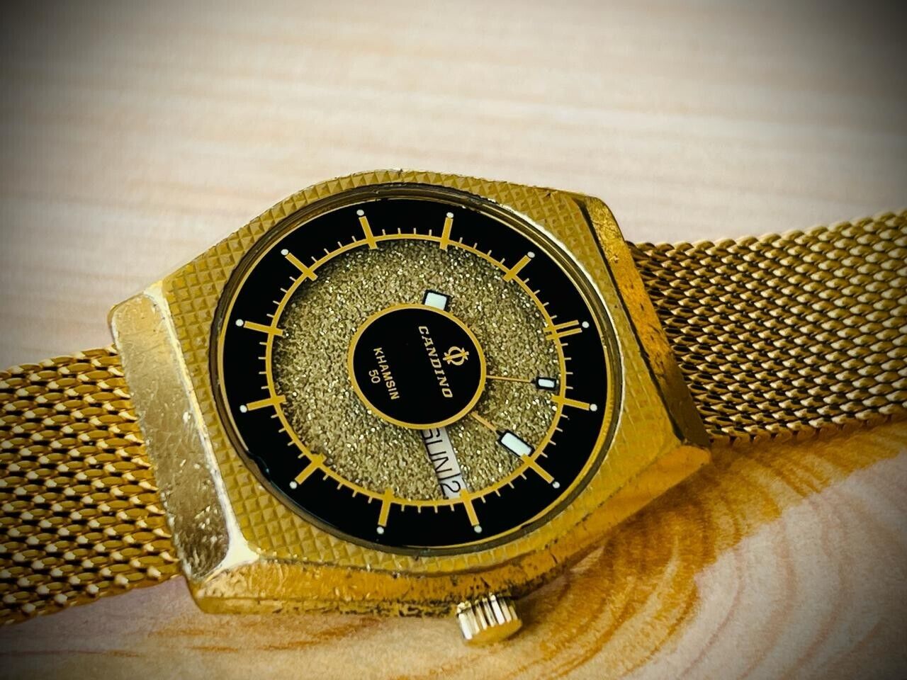 Vintage Candino Khamsin 50 Automatic Gold Dial 39mm Mens Watch, Swiss, Rare