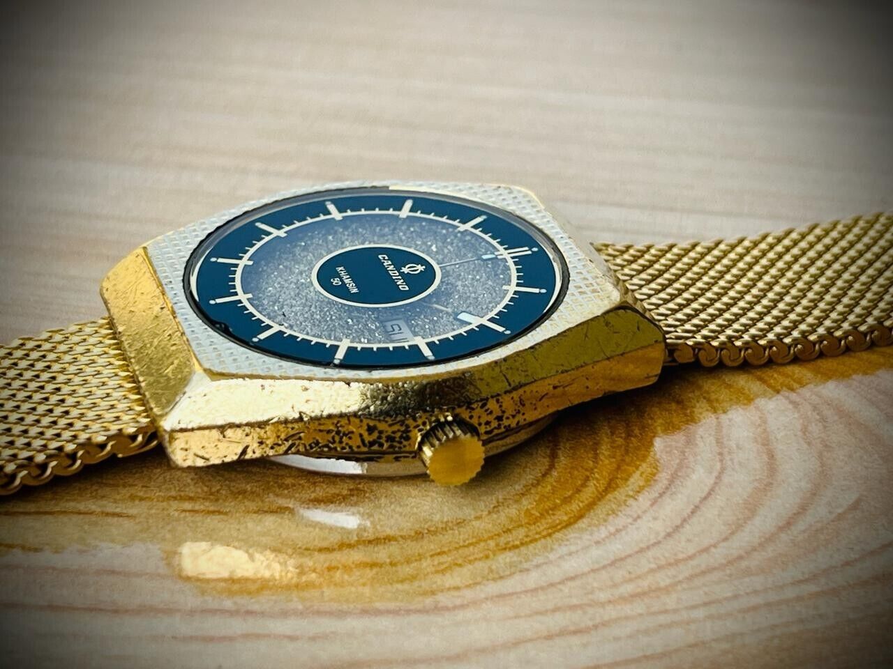 Vintage Candino Khamsin 50 Automatic Gold Dial 39mm Mens Watch, Swiss, Rare