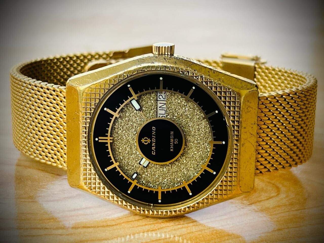 Vintage Candino Khamsin 50 Automatic Gold Dial 39mm Mens Watch, Swiss, Rare