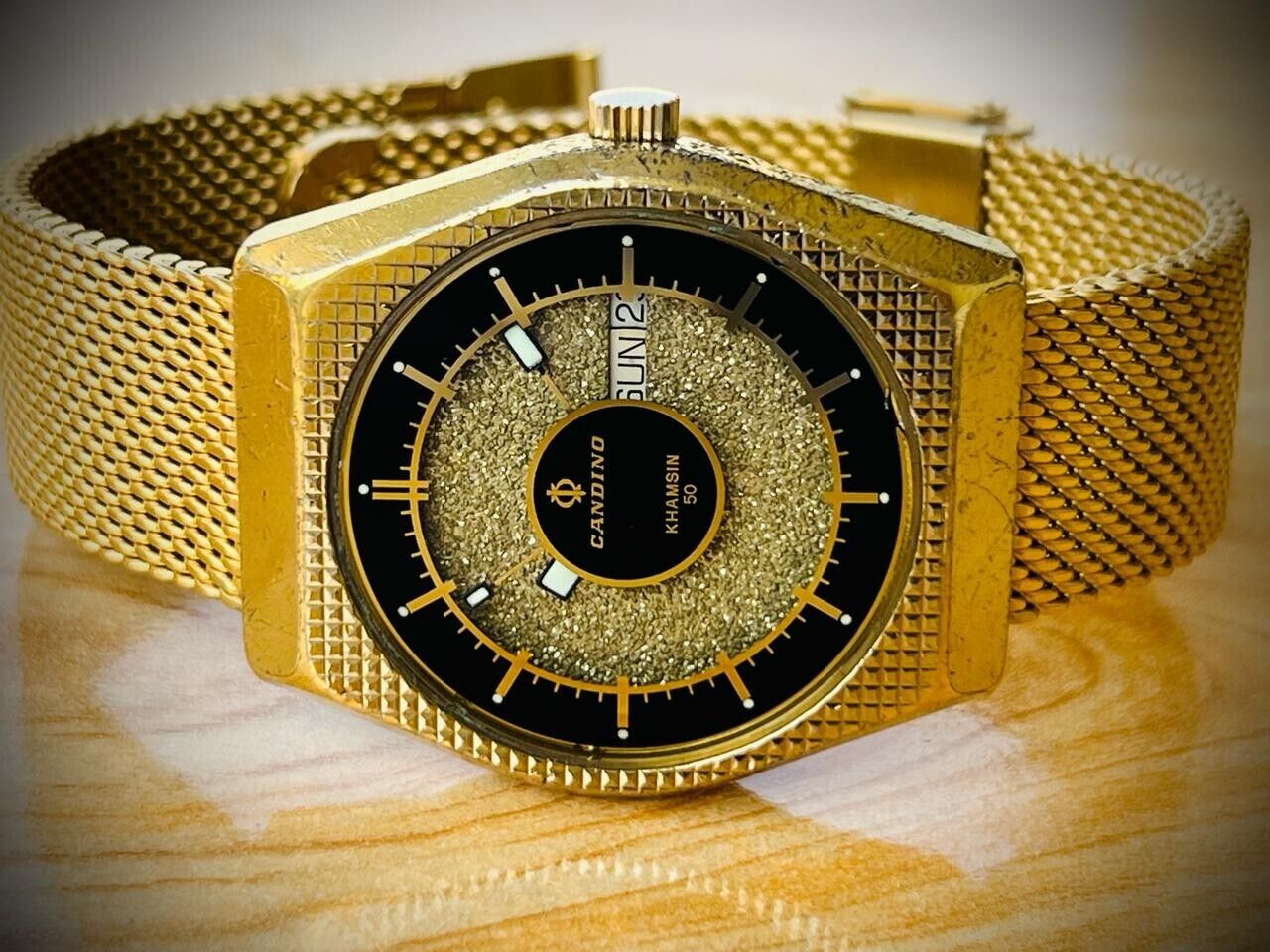 Vintage Candino Khamsin 50 Automatic Gold Dial 39mm Mens Watch, Swiss, Rare