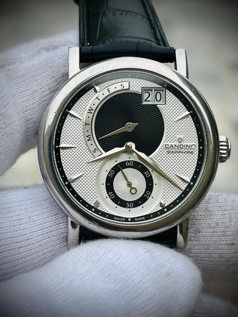 Vintage Candino Sapphire Quartz 42mm Mens Watch, Swiss, Rare