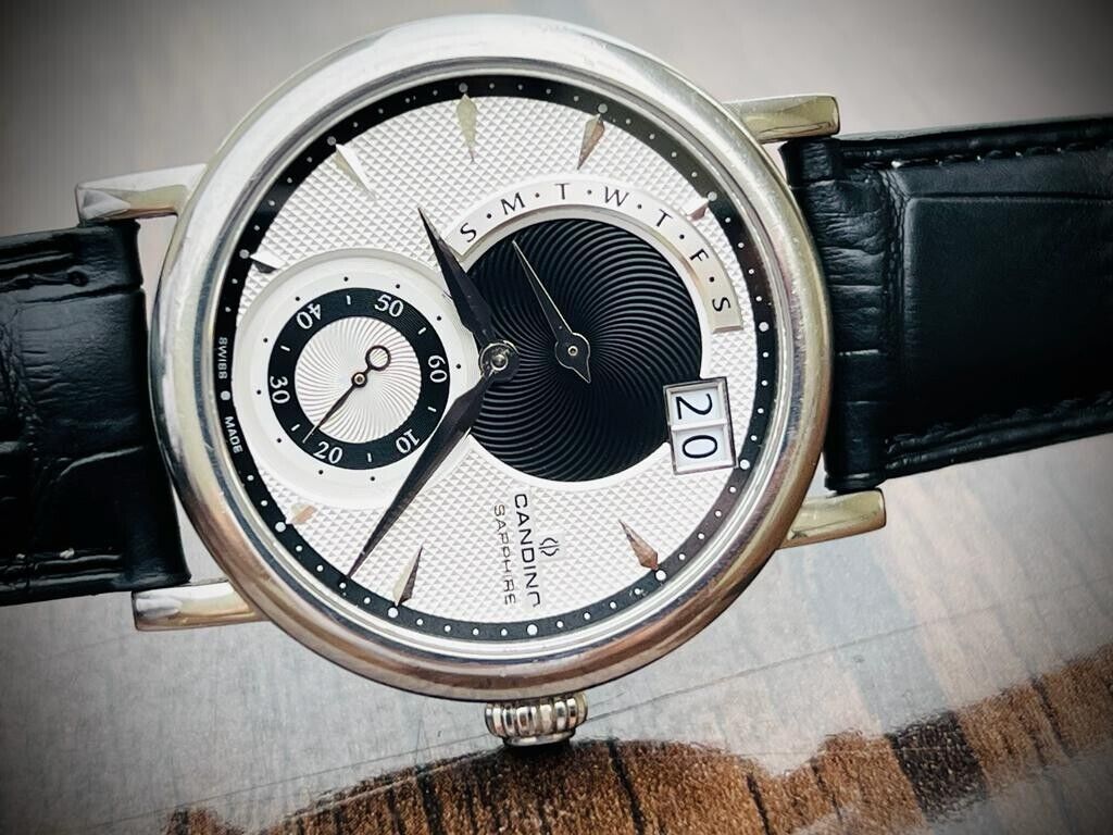 Vintage Candino Sapphire Quartz 42mm Mens Watch, Swiss, Rare
