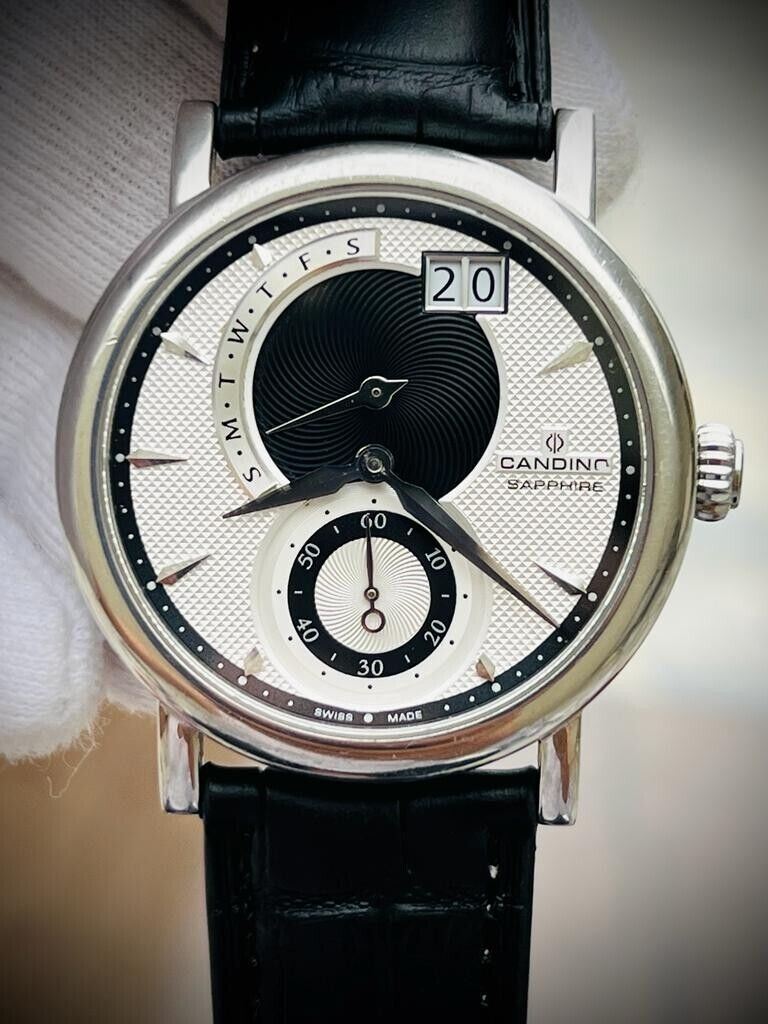 Vintage Candino Sapphire Quartz 42mm Mens Watch, Swiss, Rare