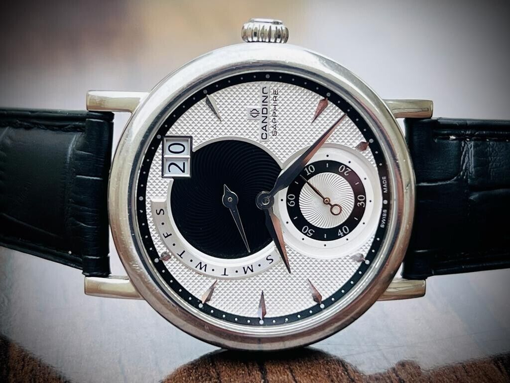 Vintage Candino Sapphire Quartz 42mm Mens Watch, Swiss, Rare