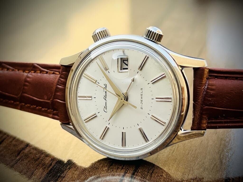 Vintage Citizen Alarm Date Retro Manual Wind 38mm Mens Watch, Perfect 50200255 - Grab A Watch Co