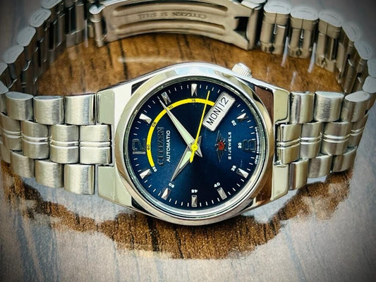 Vintage Citizen Automatic Blue Racer Dial Mens Watch ,Japan Made - Grab A Watch Co