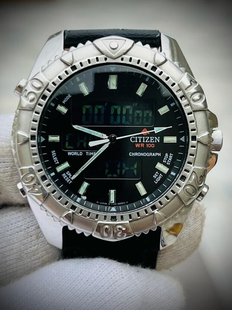 Vintage Citizen Digital 100m World time Mens Watch 41mm, - Grab A Watch Co