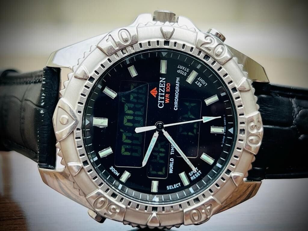 Vintage Citizen Digital 100m World time Mens Watch 41mm, - Grab A Watch Co