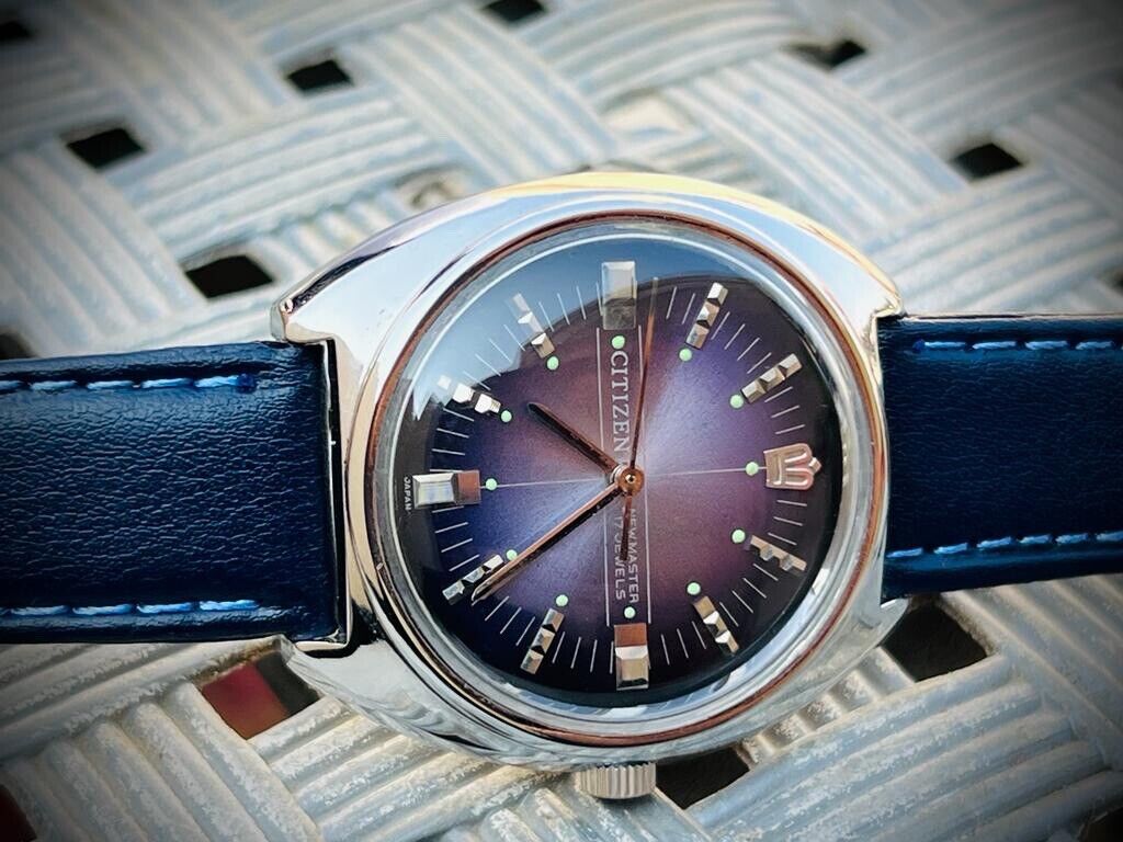 Vintage Automatic 1970s Citizen Mens Silver Watch with Purple hotsell Face